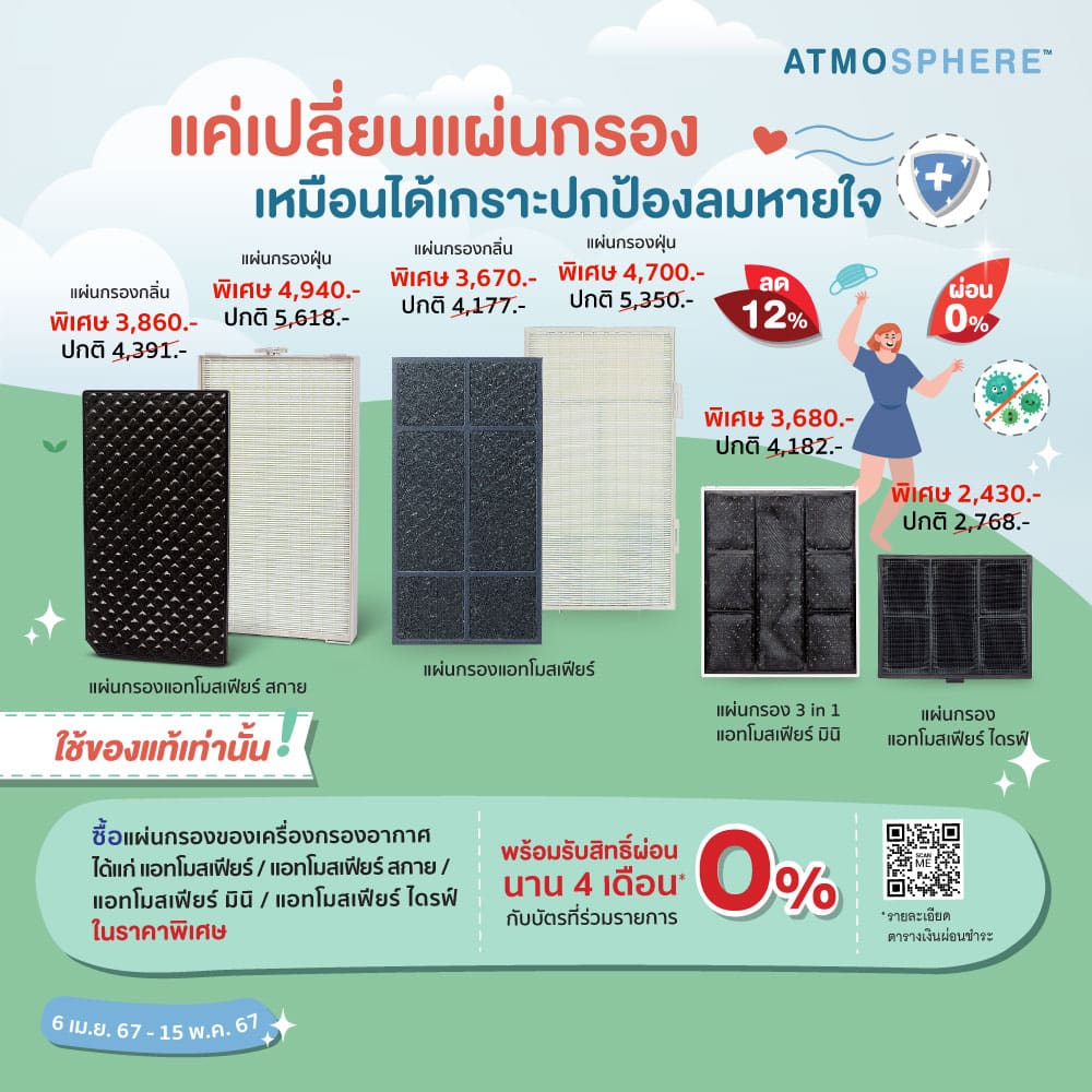 โปรโมชั่นแผ่นกรองเครื่องกรองอากาศเมษายน